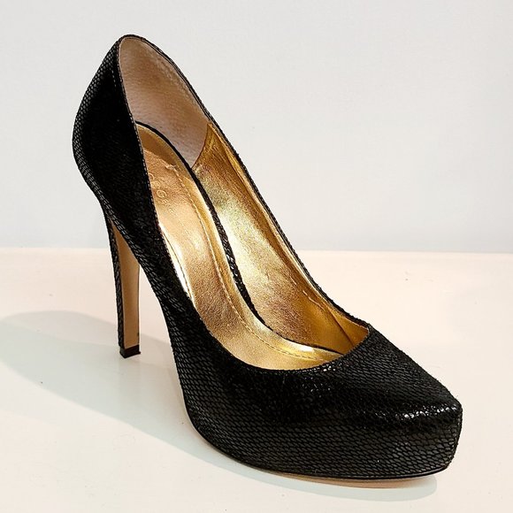 BCBGeneration Shoes - BCBGeneration BCBG Black & Gold Leather Heels